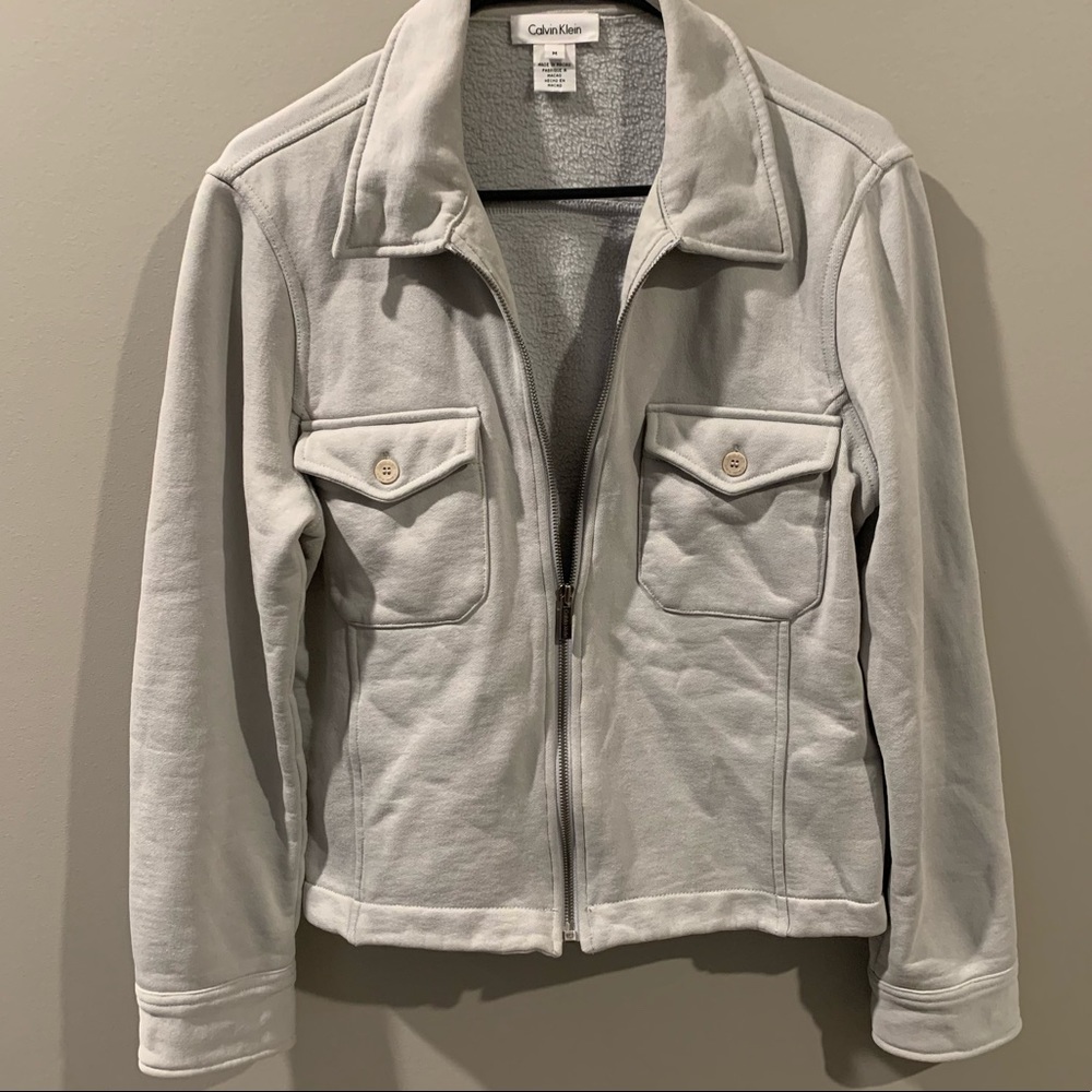 Calvin Klein Sage Green Full Zip Shacket Like Jacket Fleece Inside